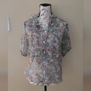 Zara Multicolor Floral Ruffle Blouse